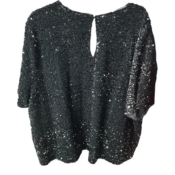 NWT Women’s Black Sequin Scoop Neck Top - Picture 3 of 6